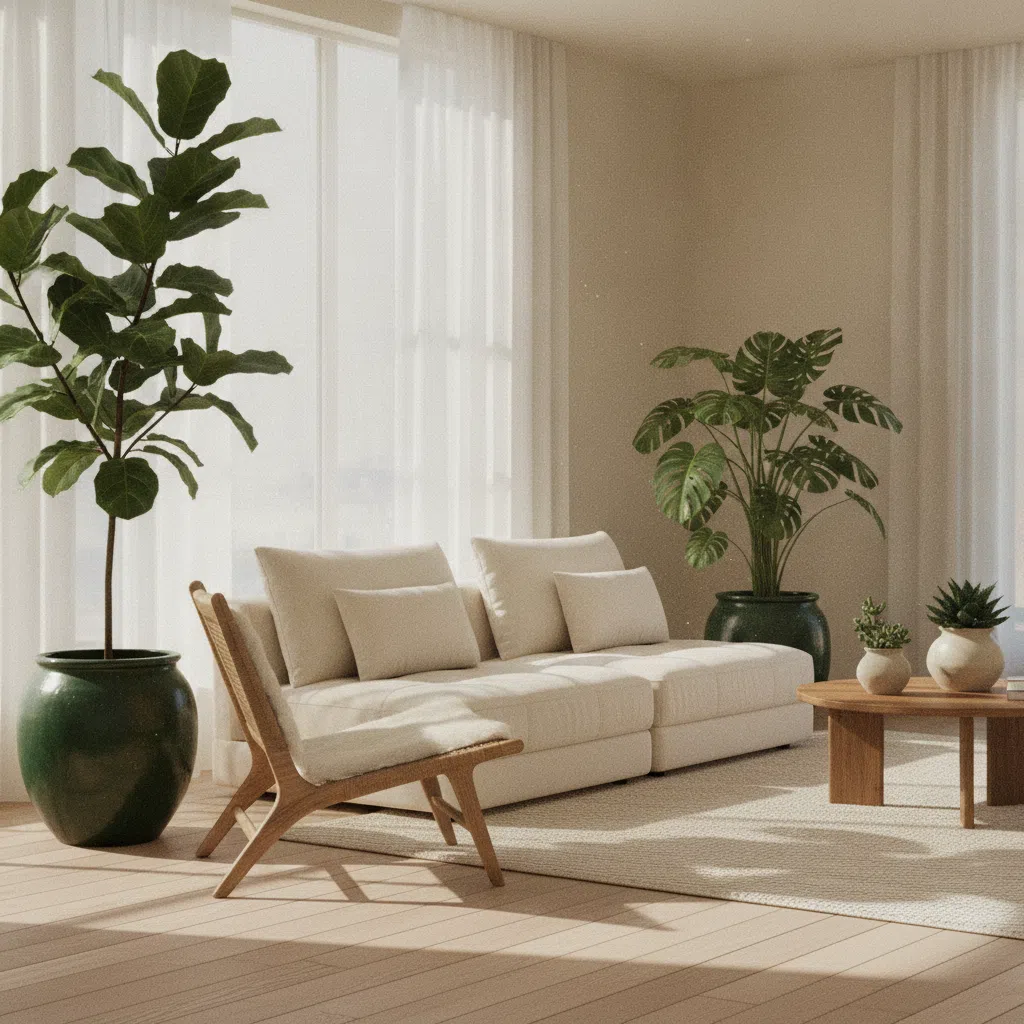 Rustige werkplek met notitieboek, plant en glas water op een houten bureau